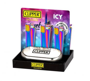 Clipper Jet Flame Feuerzeug Metal 'Icy' + Etui