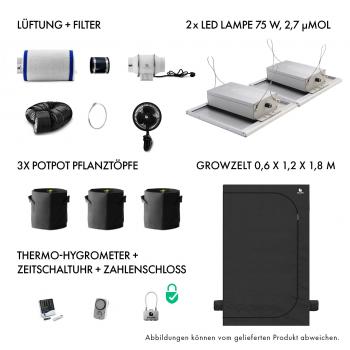 Caluma Set Ambient 3 Plants 120 x 60 x 180cm und 2x 75 W LED