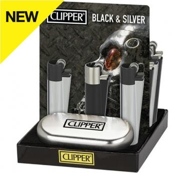 Clipper Metal Classic Feuerzeug "Black & Silver" + Etui