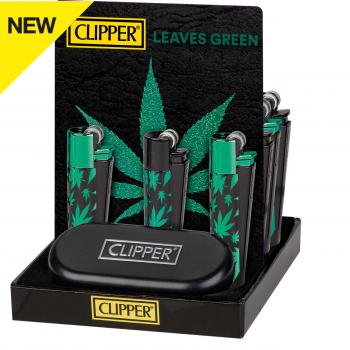 Clipper Metal Classic Feuerzeug "Green Leaves" + Etui