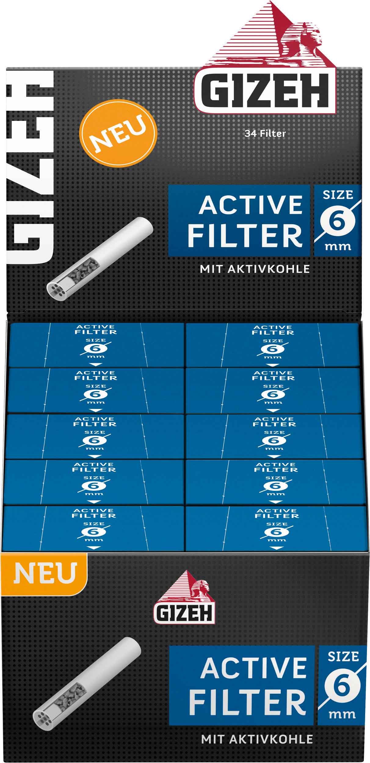 Aktivkohlefilter mit 8 mm Durchmesser 2 Boxen GIZEH Active Filter 400 Filter 